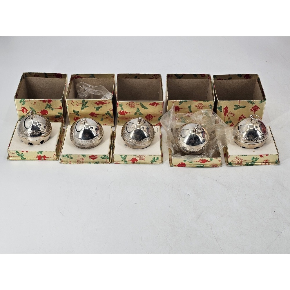 LOT OF 5 * 1976 WALLACE VINTAGE SILVER PLATE SLEIGH BELL CHRISTMAS‎ ORNAMENT